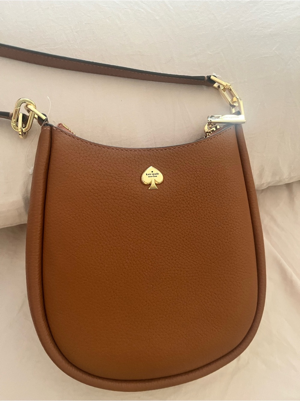 kate spade Cognac Brown Pebble Leather Shoulder Bag with Gold Hardware
